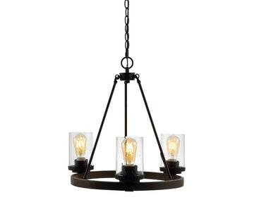 Coronet 20" 3-Light Iron/Seeded Glass Rustic Farmhouse LED Chandelier - JONATHAN Y